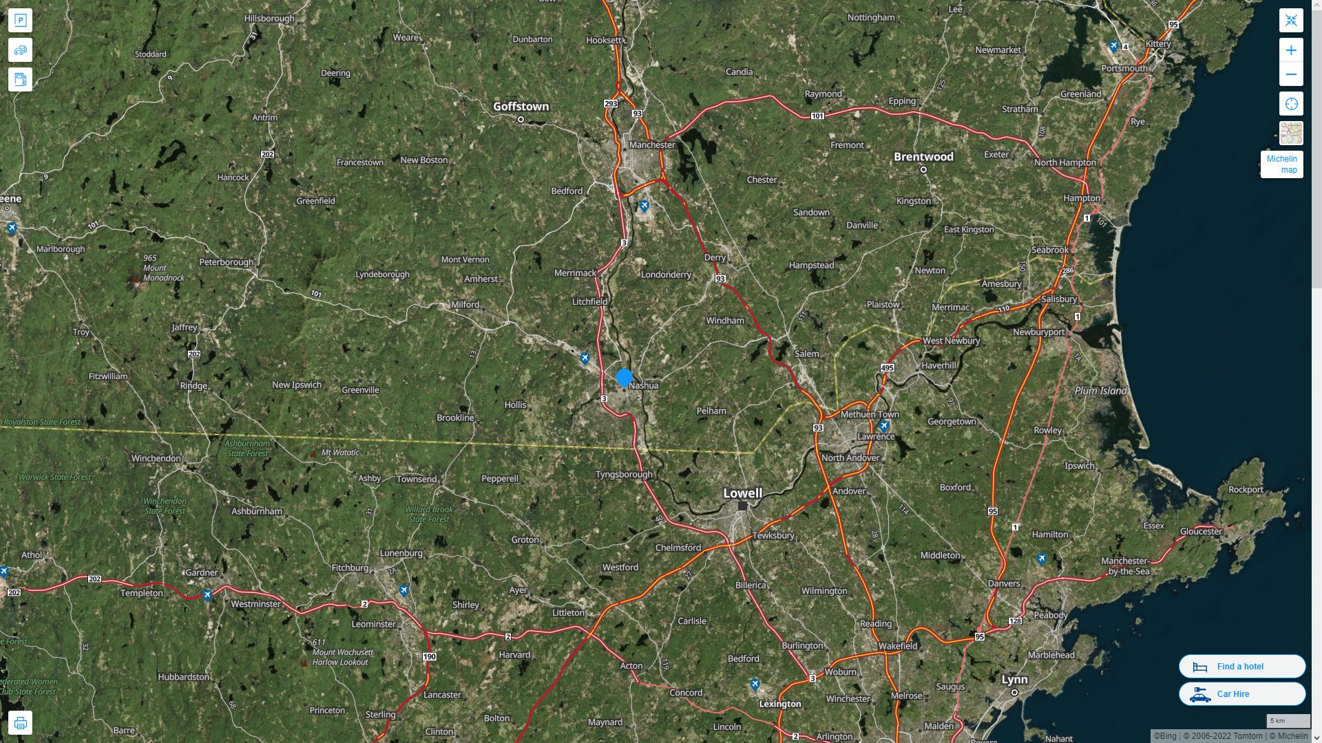 Nashua New Hampshire Highway and Road Map with Satellite View